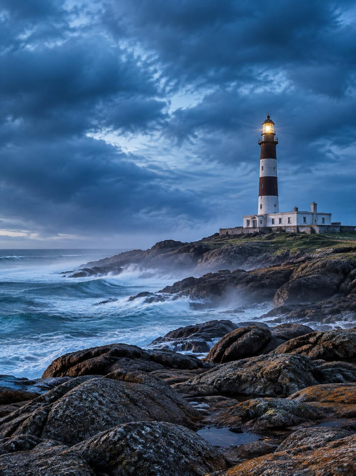 Lighthouse on the Uruguayan coast at Cabo Polonio under moody clouds