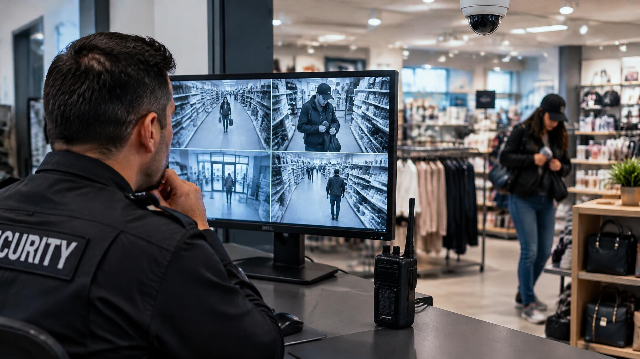 store detective watching surveillance